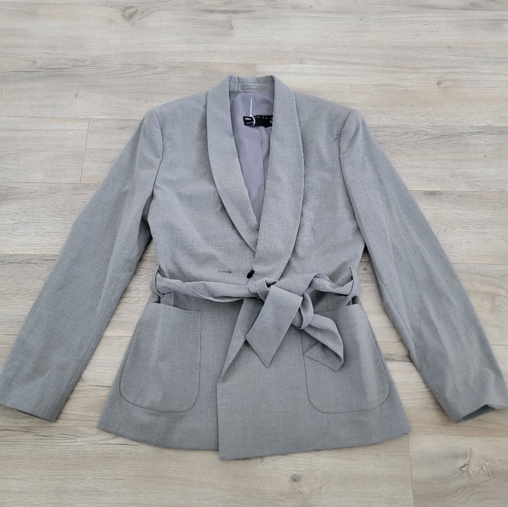 ASOS DESIGN - Skinny Robe Suit Jacket With Belt in Gray sz 38 Reg - Picture 3 of 6